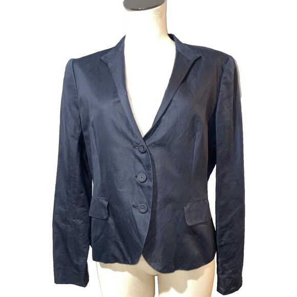Burberry Women’s Satin Tailored Blazer size 44/10 US Navy Blue Old Money Elegant - Picture 1 of 10